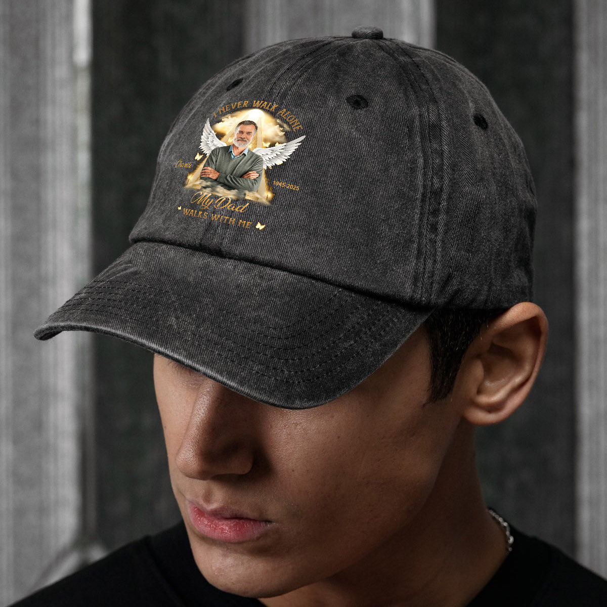 I Never Walk Alone - Personalized Memorial Washed Denim Cap