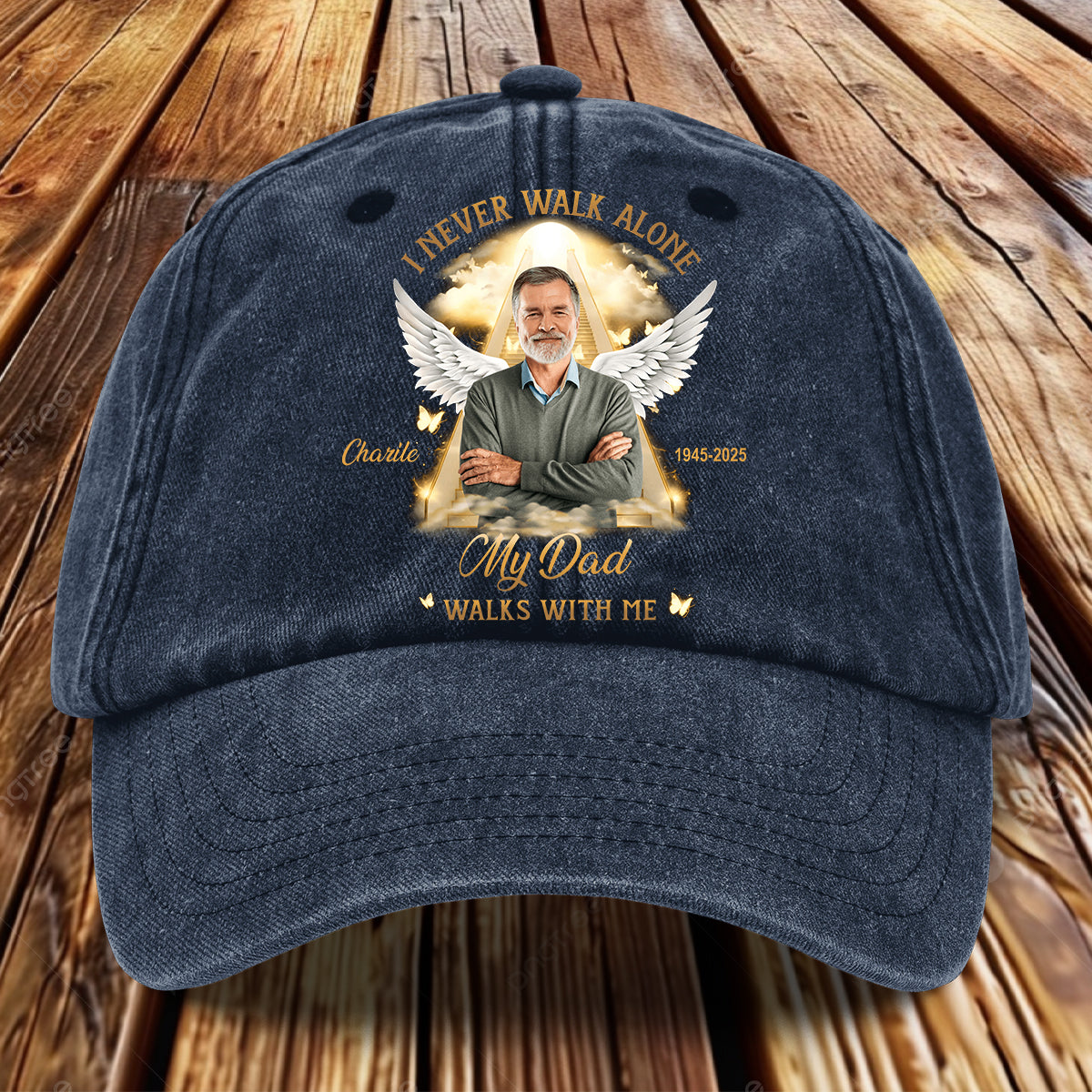 I Never Walk Alone - Personalized Memorial Washed Denim Cap