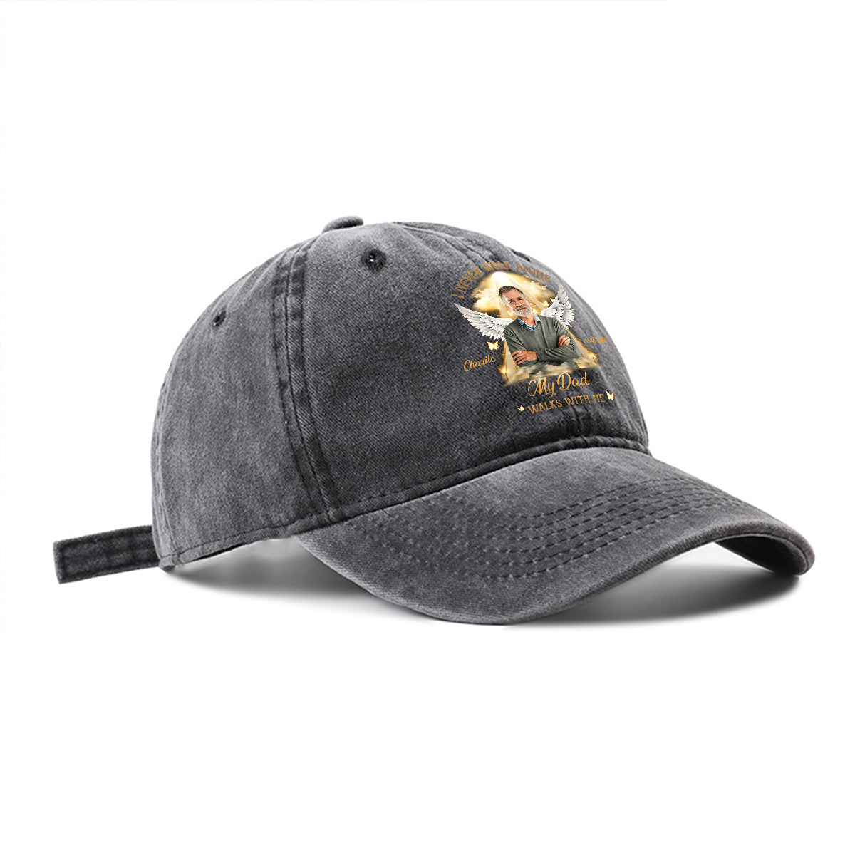 I Never Walk Alone - Personalized Memorial Washed Denim Cap