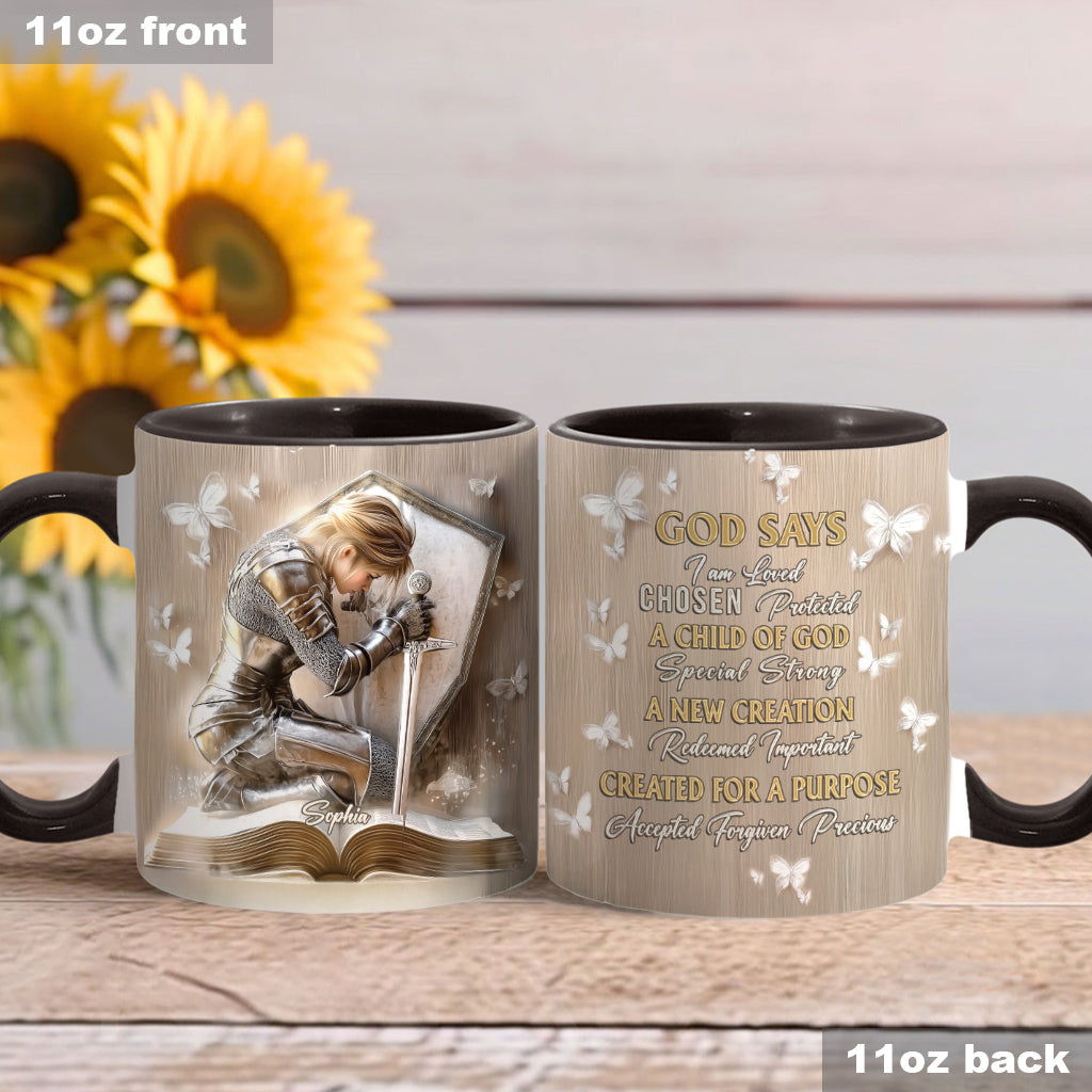 God Says I am Warrior - Personalized Christian Accent Mug