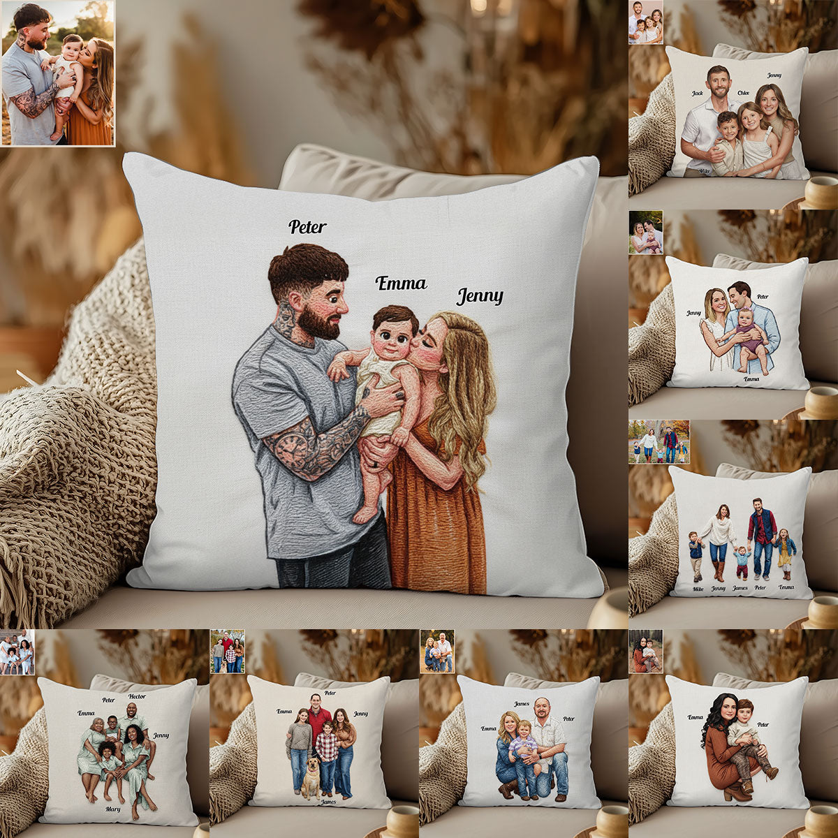 Téléchargez une photo de famille - Coussin décoratif personnalisé pour la famille