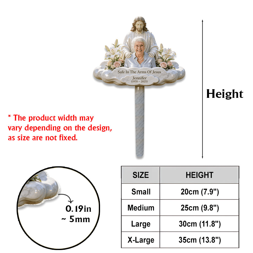 Cadeau commémoratif, En sécurité dans les bras de Jésus - Plaque commémorative personnalisée en acrylique pour jardin