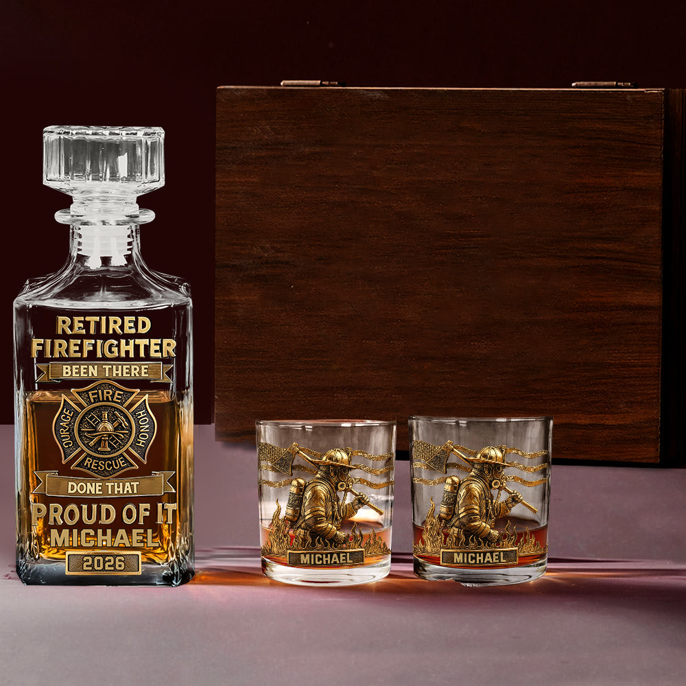 Fier pompier retraité - Coffret carafe à whisky personnalisée pour pompier