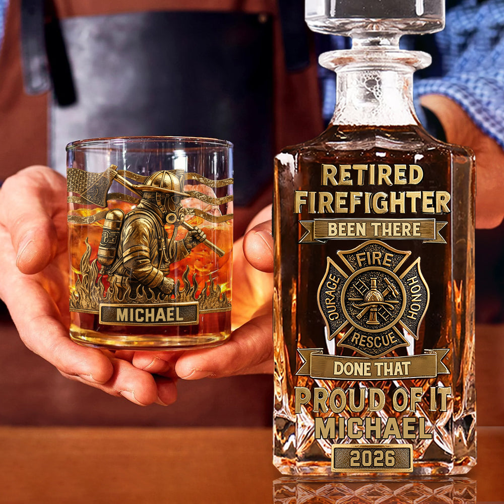 Fier pompier retraité - Coffret carafe à whisky personnalisée pour pompier