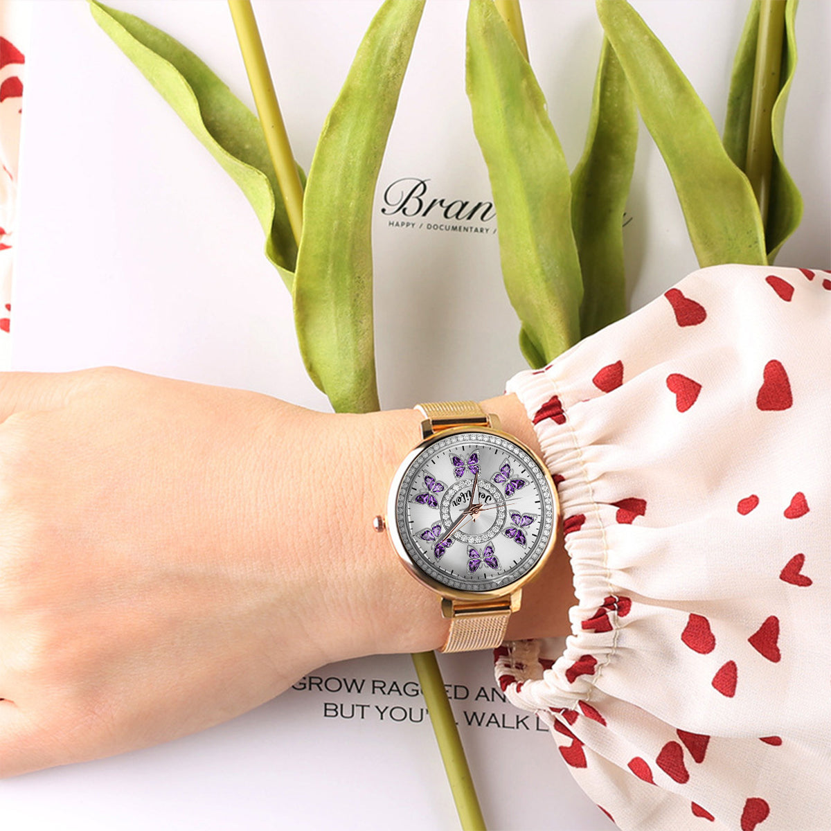 Montre-bracelet personnalisée pour femme « Papillons d'amour » -