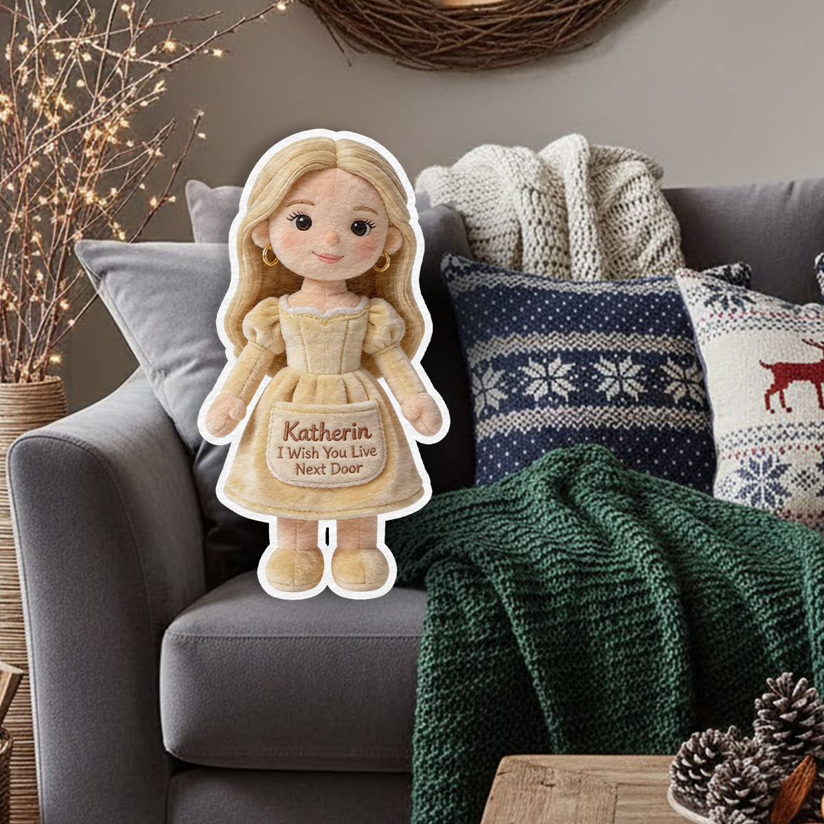 J'aimerais que tu sois ma voisine - Coussin personnalisé en fausse fourrure pour ma meilleure amie