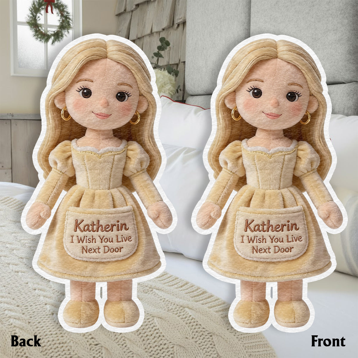 J'aimerais que tu sois ma voisine - Coussin personnalisé en fausse fourrure pour ma meilleure amie