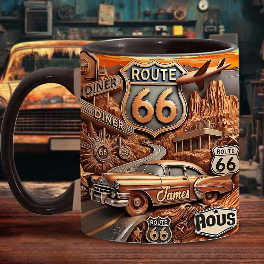 Vintage Route 66 - Personalized Muscle Car Accent Mug