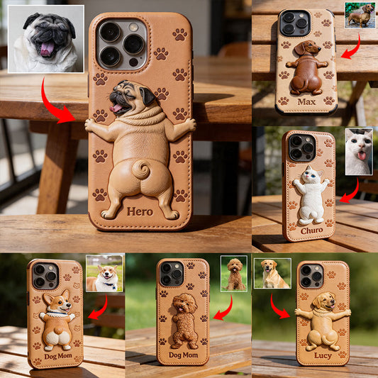 Pet Mom, Dog Lovers Gift Idea - Personalized Dog 3D Embossed Leather Phone Case