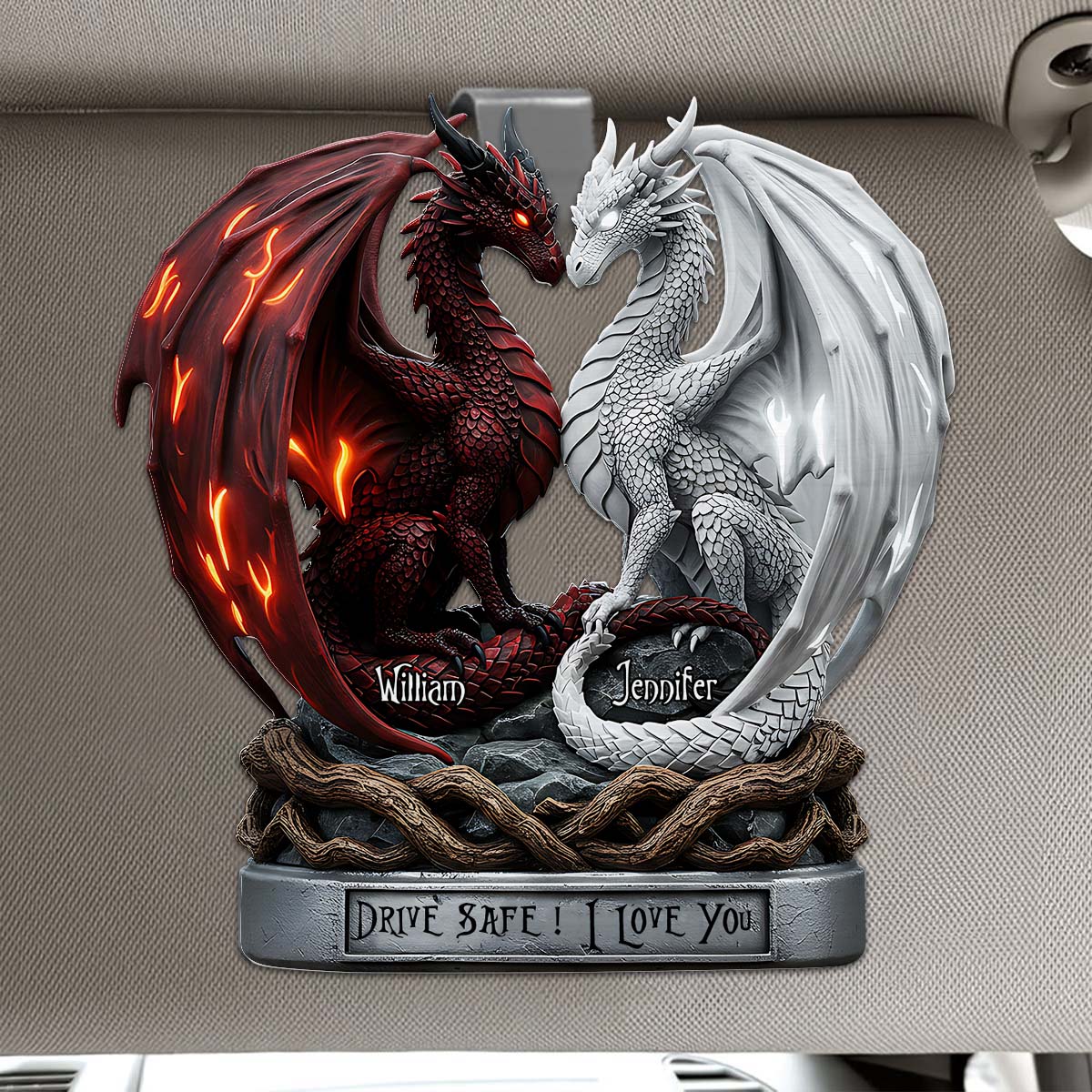 Conduis prudemment, je t'aime - Clip de pare-soleil personnalisé pour couple