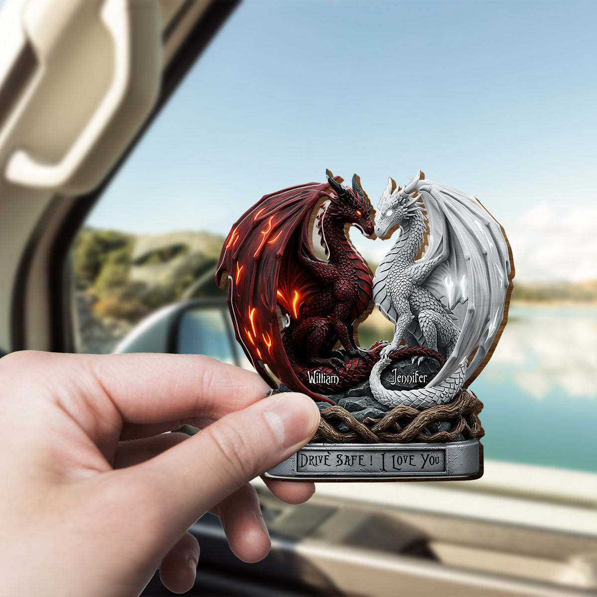 Conduis prudemment, je t'aime - Clip de pare-soleil personnalisé pour couple