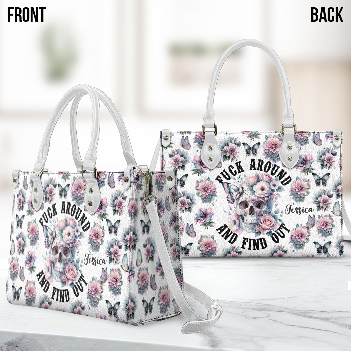 Fais des bêtises et découvre - Sac à main en cuir personnalisé avec tête de mort