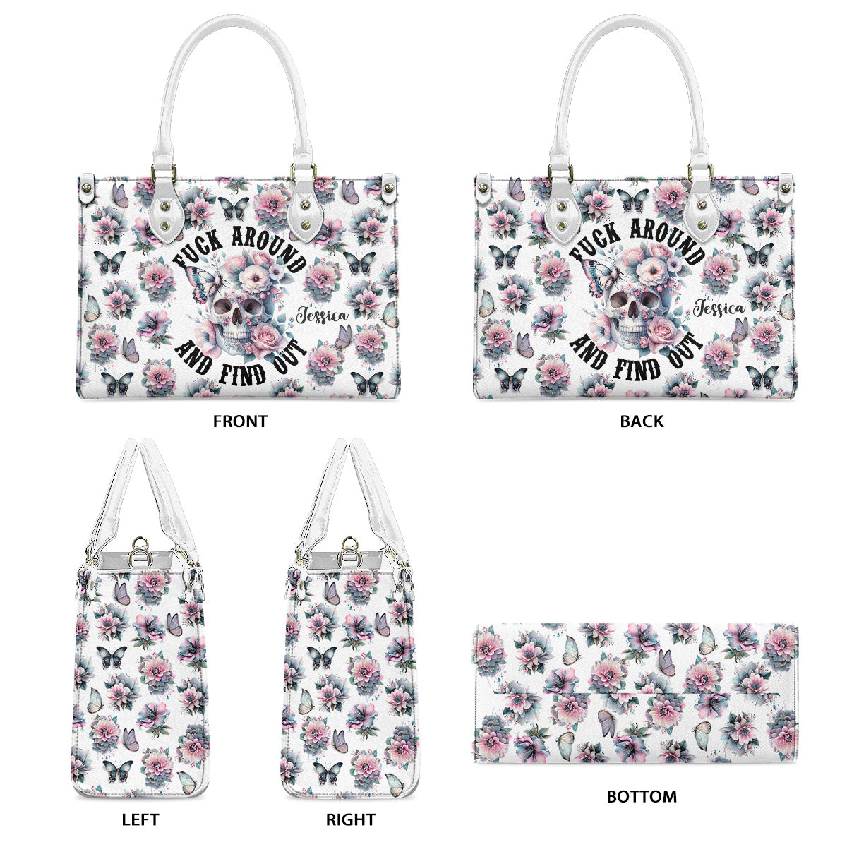 Fais des bêtises et découvre - Sac à main en cuir personnalisé avec tête de mort