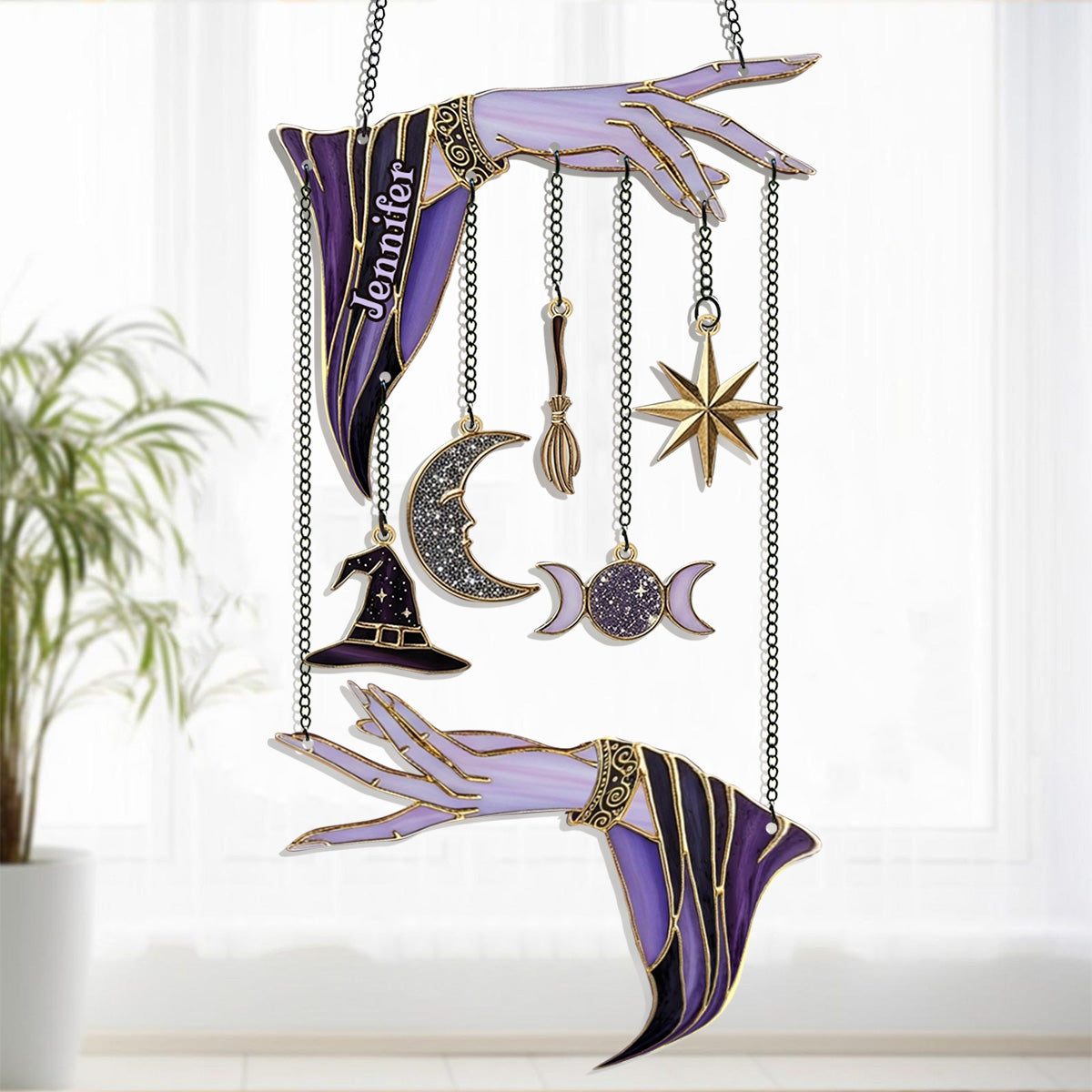 Magical Witch Hands - Personalized Witch Window Hanging Suncatcher With Charms