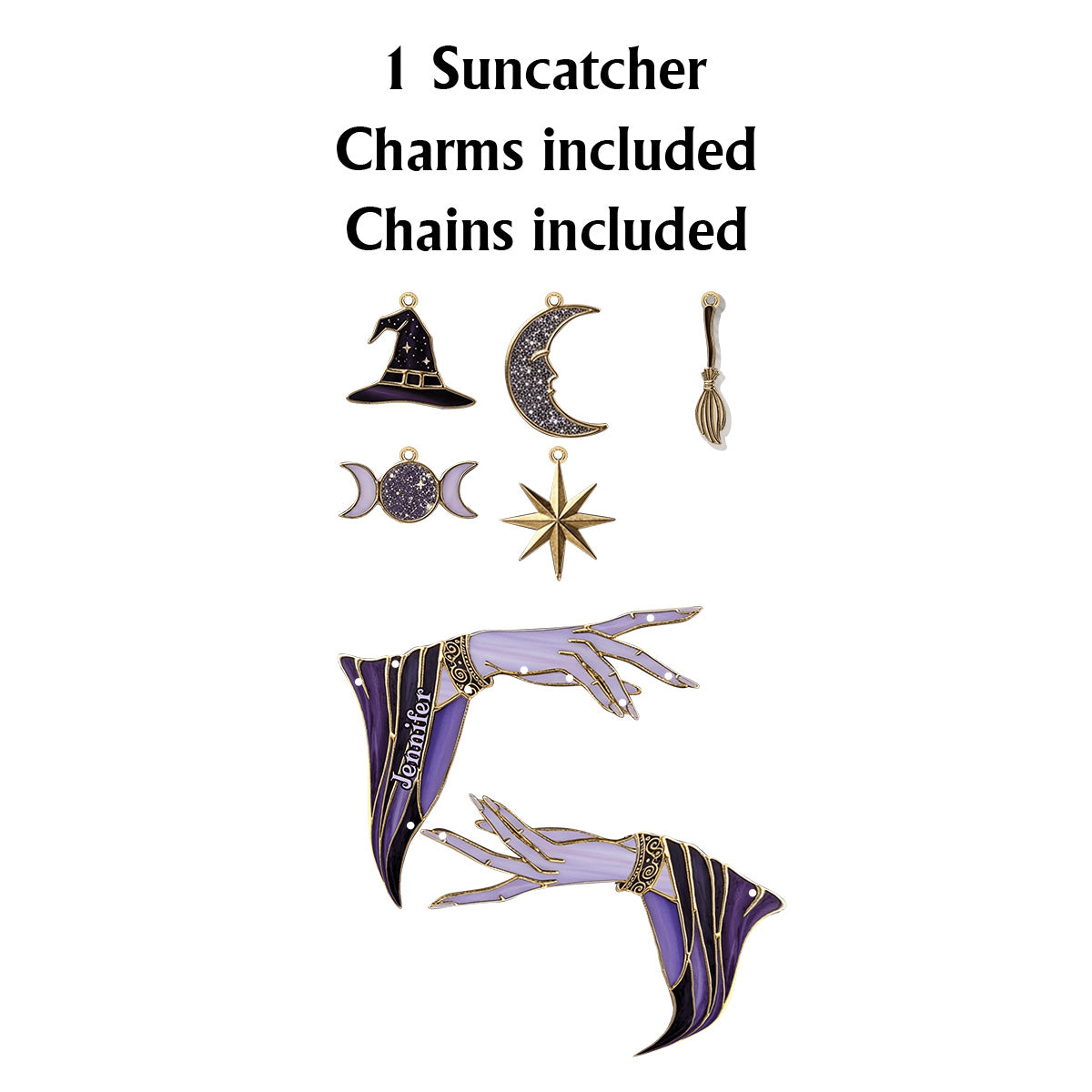 Magical Witch Hands - Personalized Witch Window Hanging Suncatcher With Charms