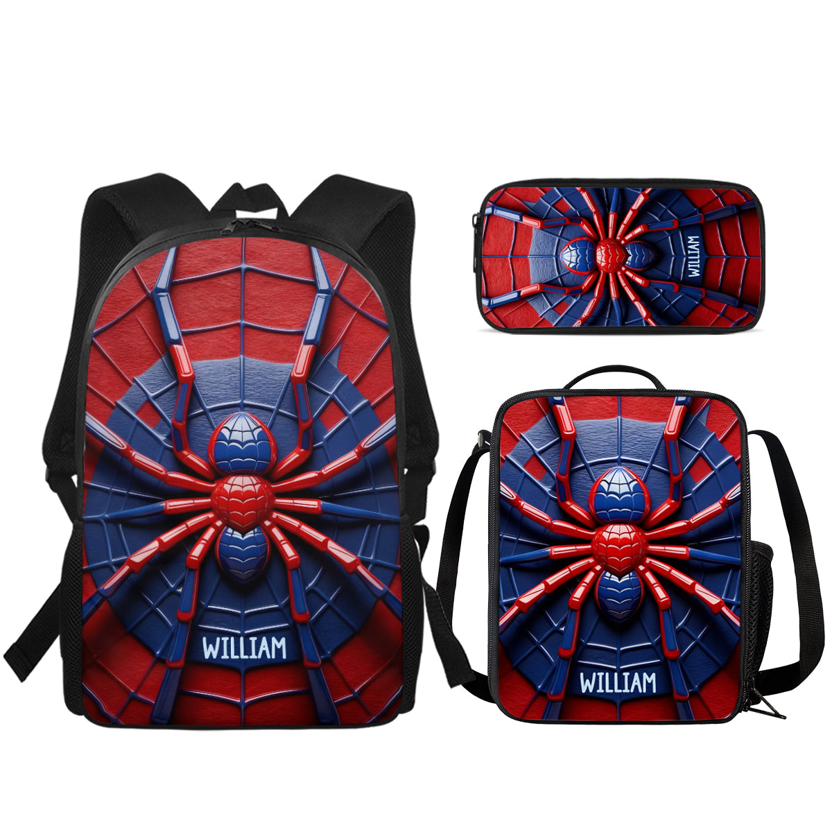 Ensemble sac à dos, sac à lunch et trousse personnalisés Spider pour enfant