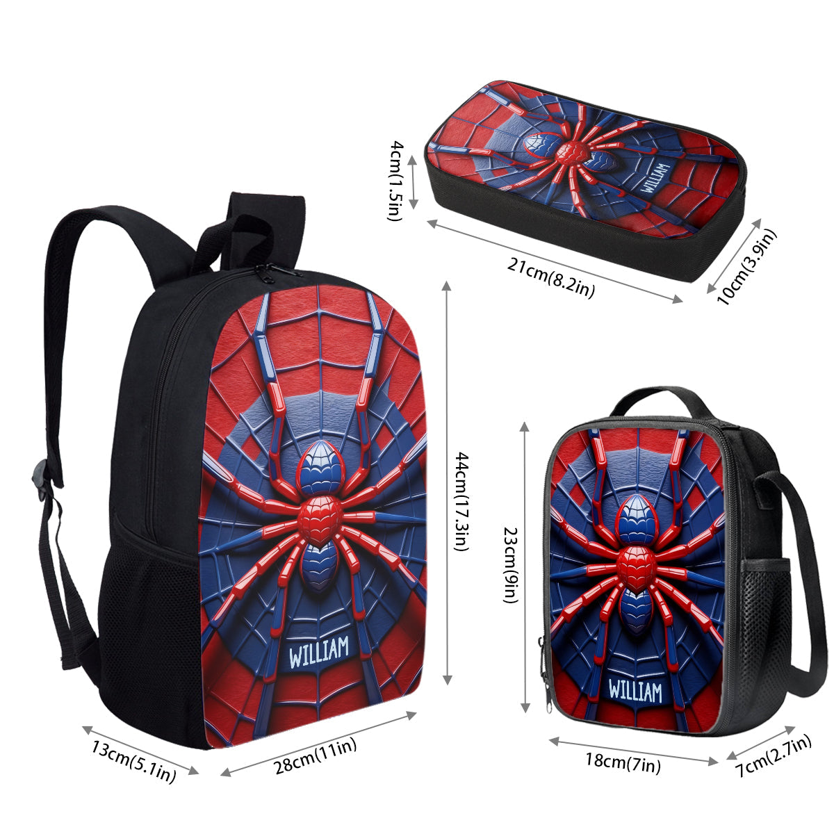 Ensemble sac à dos, sac à lunch et trousse personnalisés Spider pour enfant