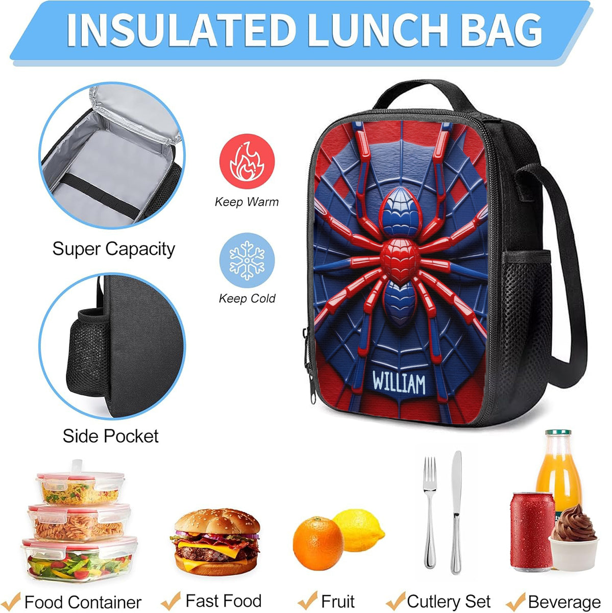 Ensemble sac à dos, sac à lunch et trousse personnalisés Spider pour enfant