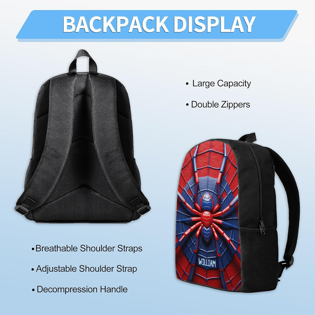 Ensemble sac à dos, sac à lunch et trousse personnalisés Spider pour enfant