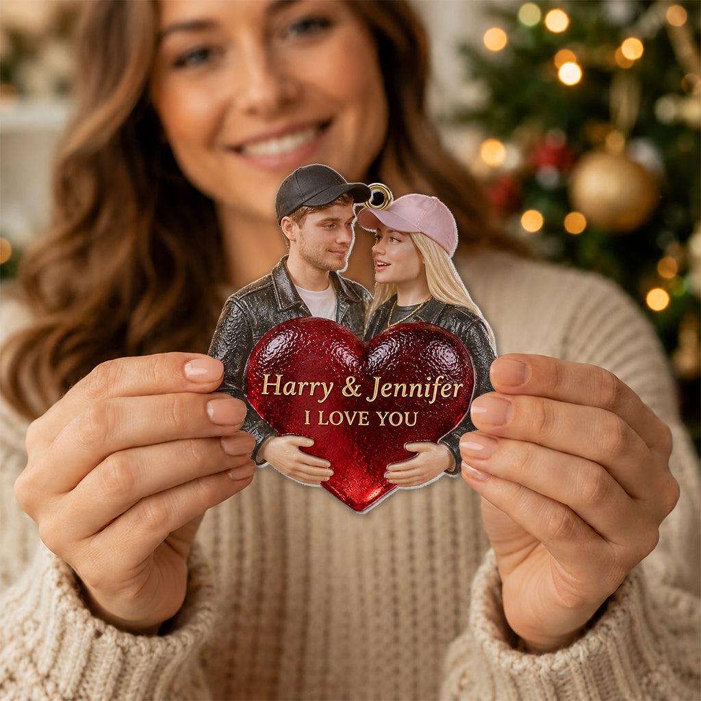 I Love You - Personalized Couple Custom Shape Glass Ornament