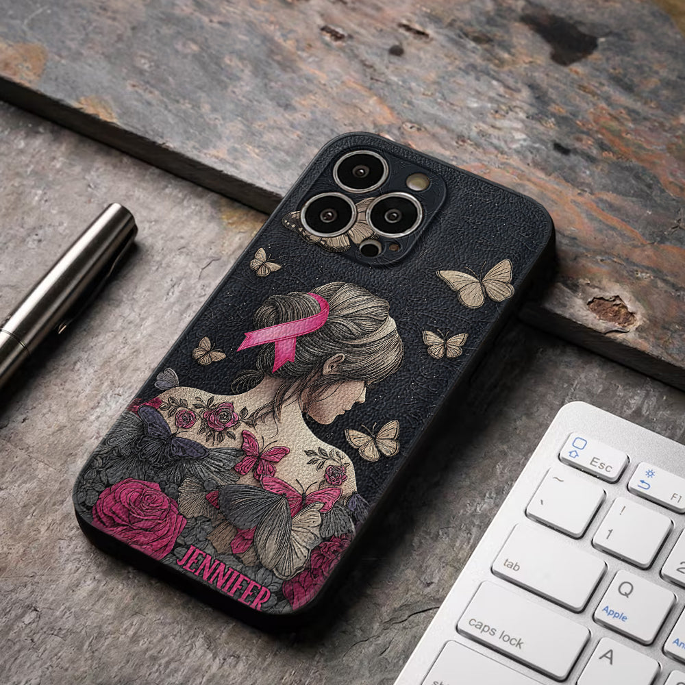 Sensibilisation au cancer du sein - Étui de téléphone en cuir personnalisé pour la sensibilisation au cancer du sein