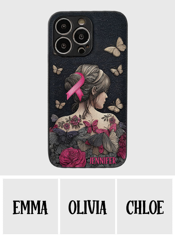 Sensibilisation au cancer du sein - Étui de téléphone en cuir personnalisé pour la sensibilisation au cancer du sein