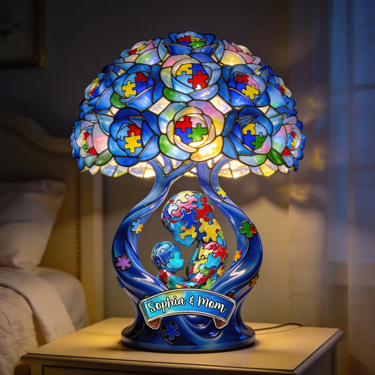 Veilleuse LED acrylique personnalisée « Maman Forte » : le cadeau idéal pour maman ! Sensibilisation à l’autisme.