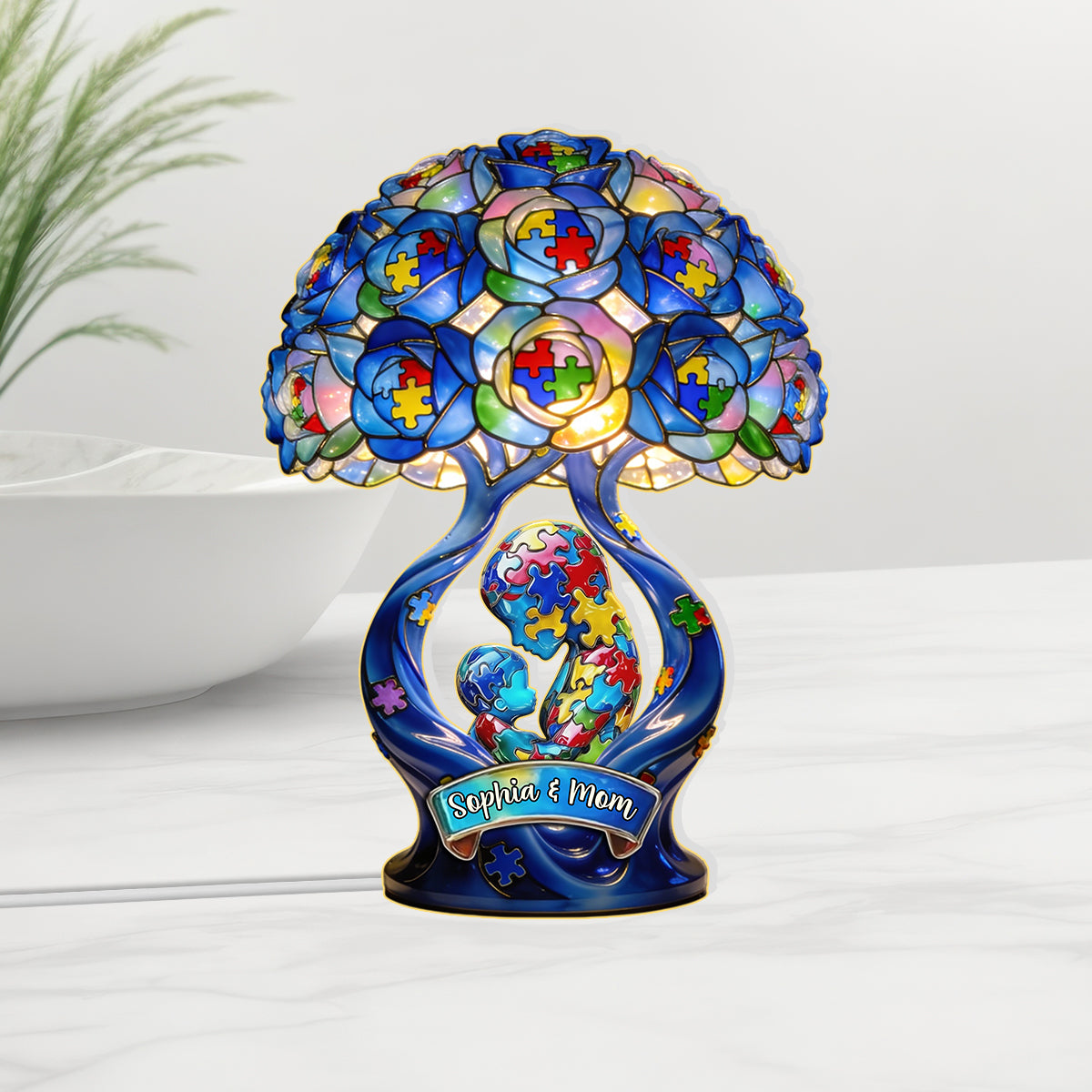 Veilleuse LED acrylique personnalisée « Maman Forte » : le cadeau idéal pour maman ! Sensibilisation à l’autisme.