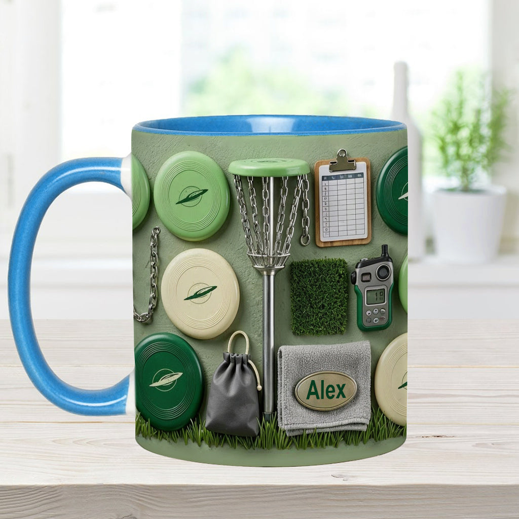 J'adore le disc golf ! Mug et sous-verre personnalisés sur le thème du disc golf