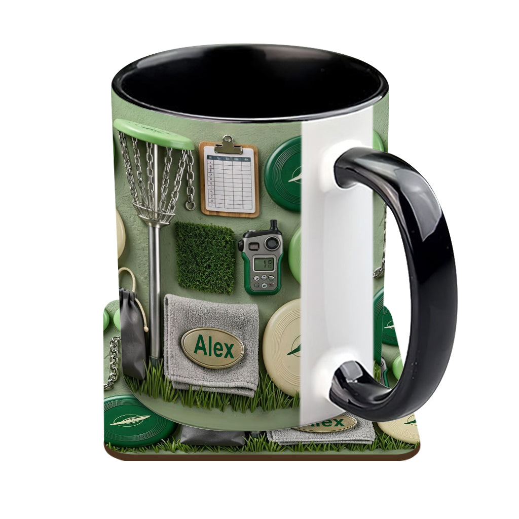 J'adore le disc golf ! Mug et sous-verre personnalisés sur le thème du disc golf