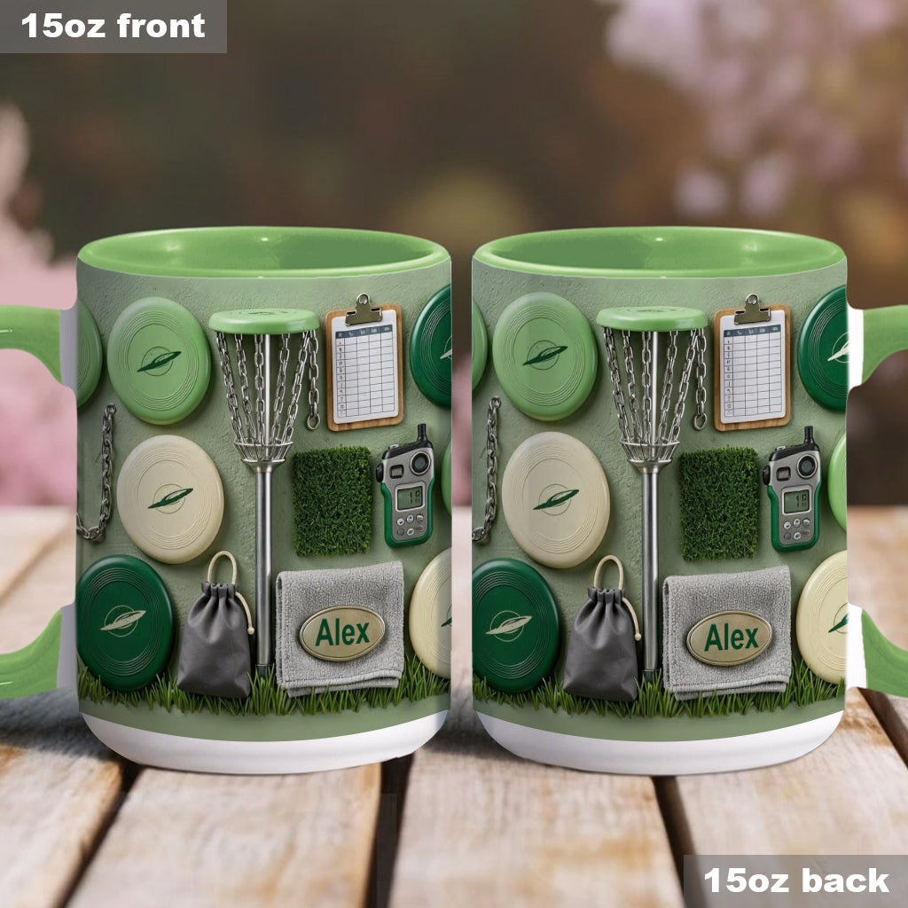 J'adore le disc golf ! Mug et sous-verre personnalisés sur le thème du disc golf