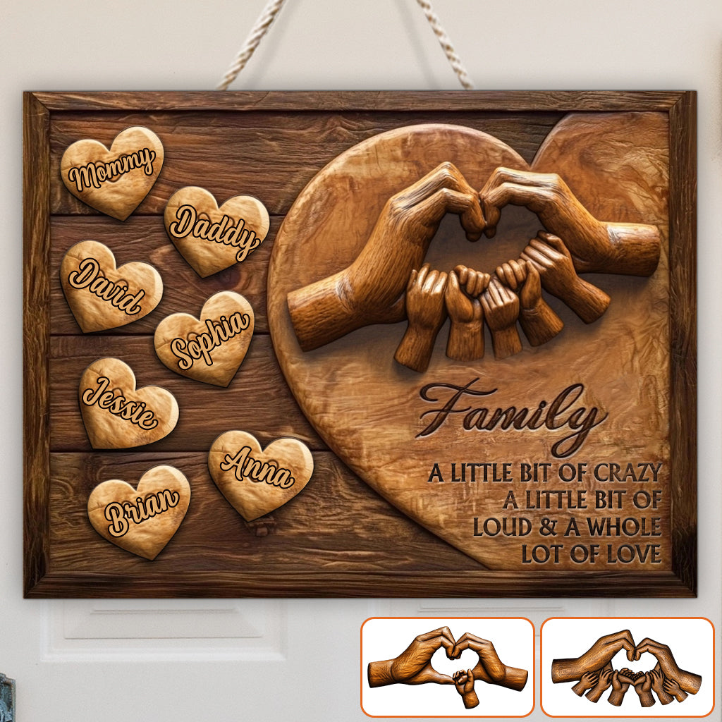 Famille et beaucoup d'amour - Panneau en bois personnalisé pour la famille