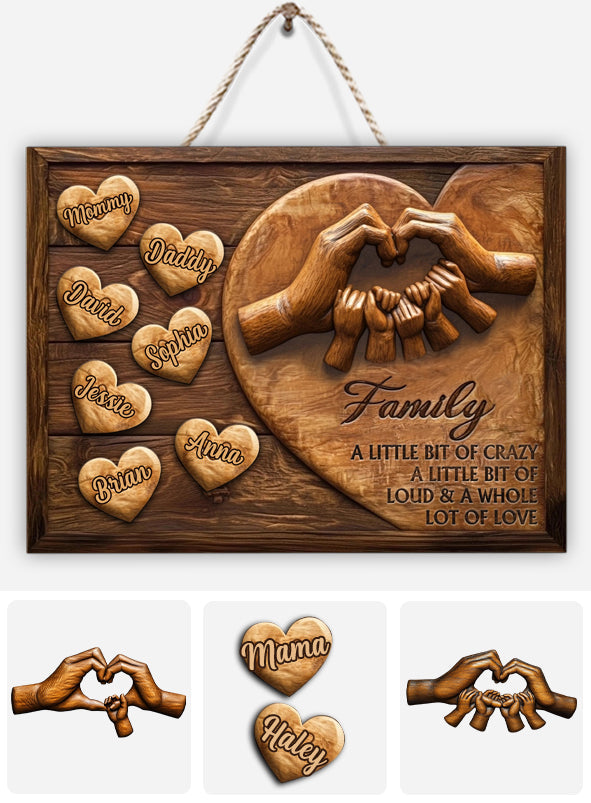 Famille et beaucoup d'amour - Panneau en bois personnalisé pour la famille