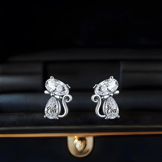 Chic Cat Lovers' Crystal Gift - Personalized Cat Stud Earrings
