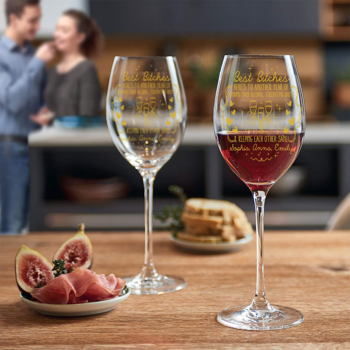 Here's To Another Year - Personalized Bestie Wine Glass With Long Stem