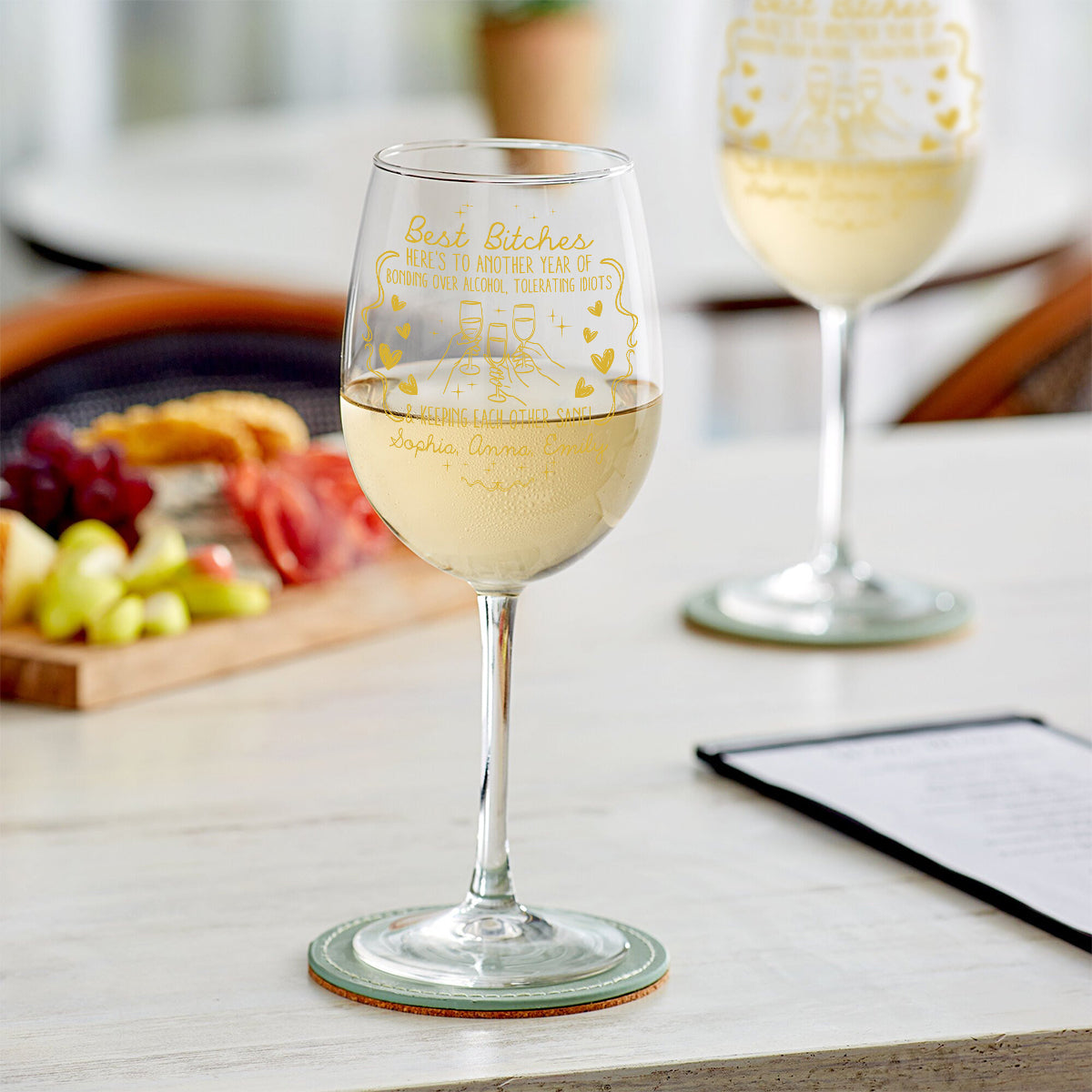 Here's To Another Year - Personalized Bestie Wine Glass With Long Stem
