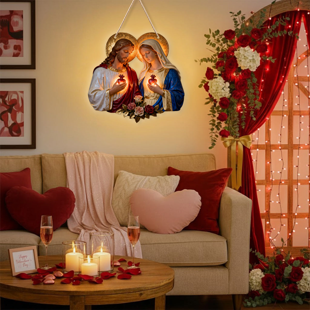 Sacrés-Cœurs chrétiens - Enseigne lumineuse LED chrétienne personnalisée en acrylique