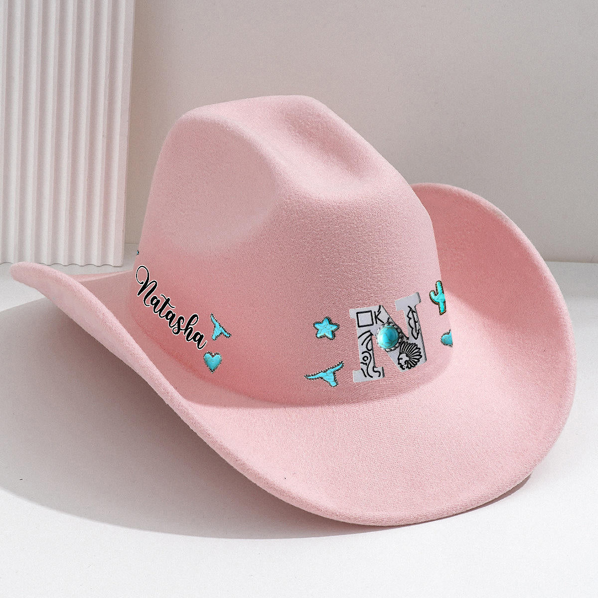 Chapeau de cowboy à large bord personnalisé avec initiale style western - Chapeau de cowboy à large bord pour cowgirl