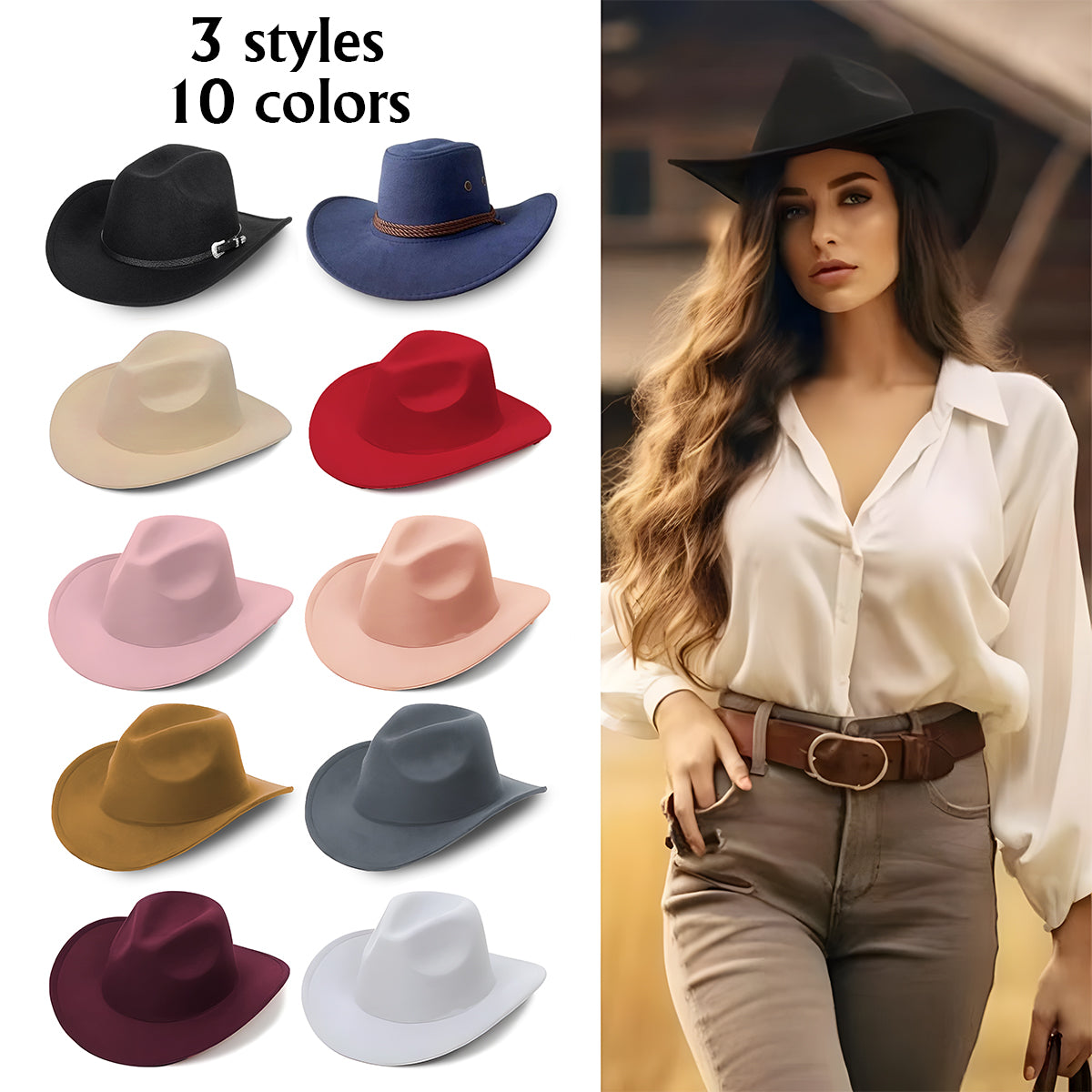 Chapeau de cowboy à large bord personnalisé avec initiale style western - Chapeau de cowboy à large bord pour cowgirl