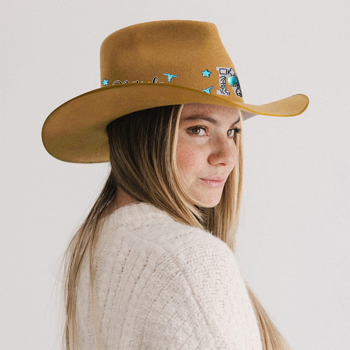 Chapeau de cowboy à large bord personnalisé avec initiale style western - Chapeau de cowboy à large bord pour cowgirl