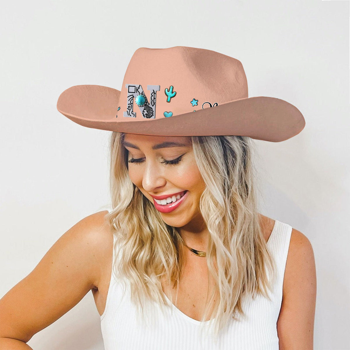 Chapeau de cowboy à large bord personnalisé avec initiale style western - Chapeau de cowboy à large bord pour cowgirl