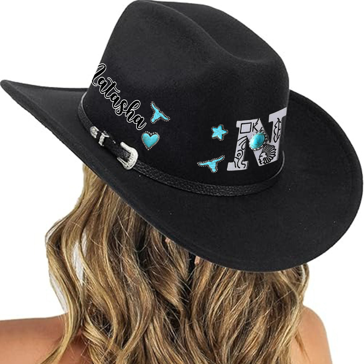Chapeau de cowboy à large bord personnalisé avec initiale style western - Chapeau de cowboy à large bord pour cowgirl
