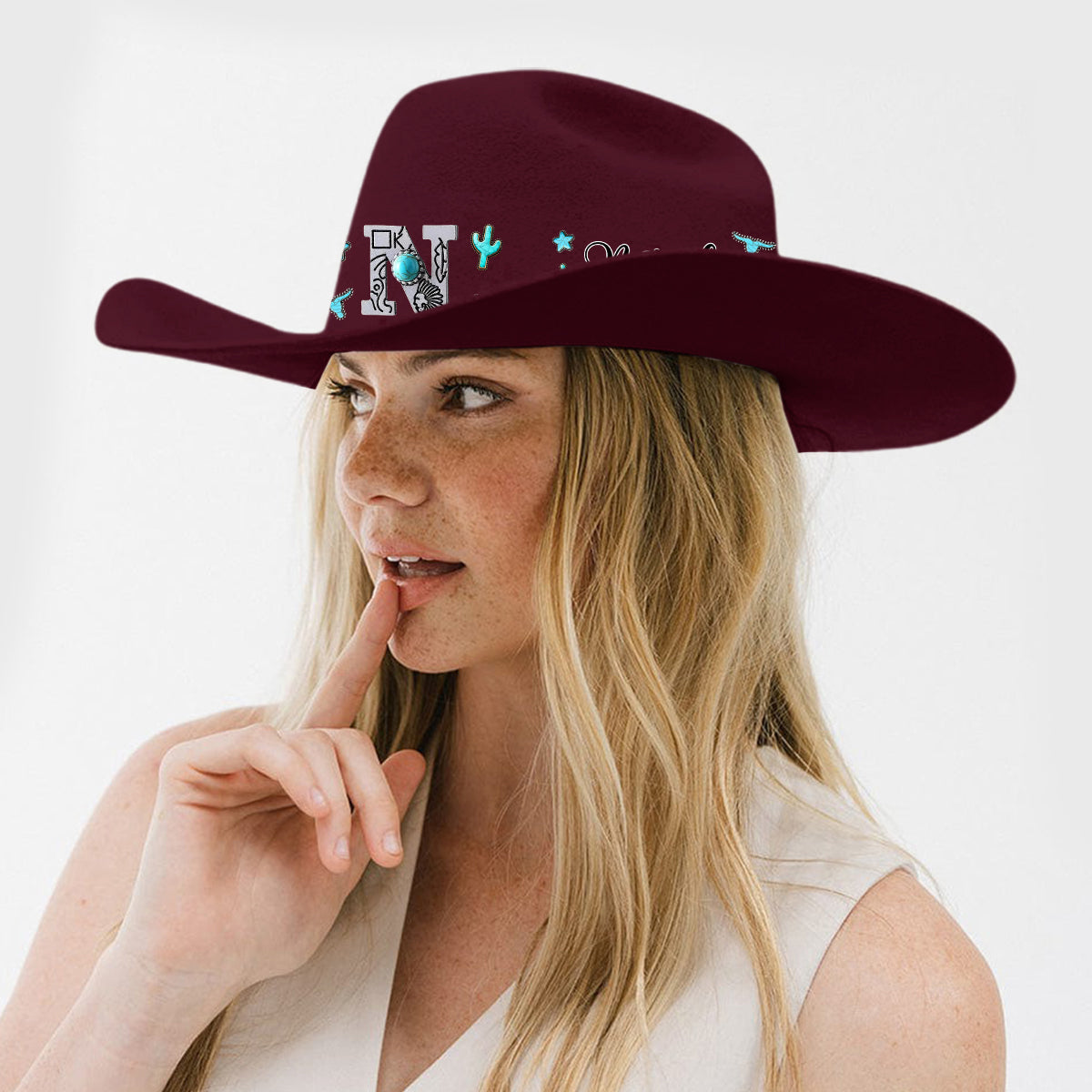 Chapeau de cowboy à large bord personnalisé avec initiale style western - Chapeau de cowboy à large bord pour cowgirl