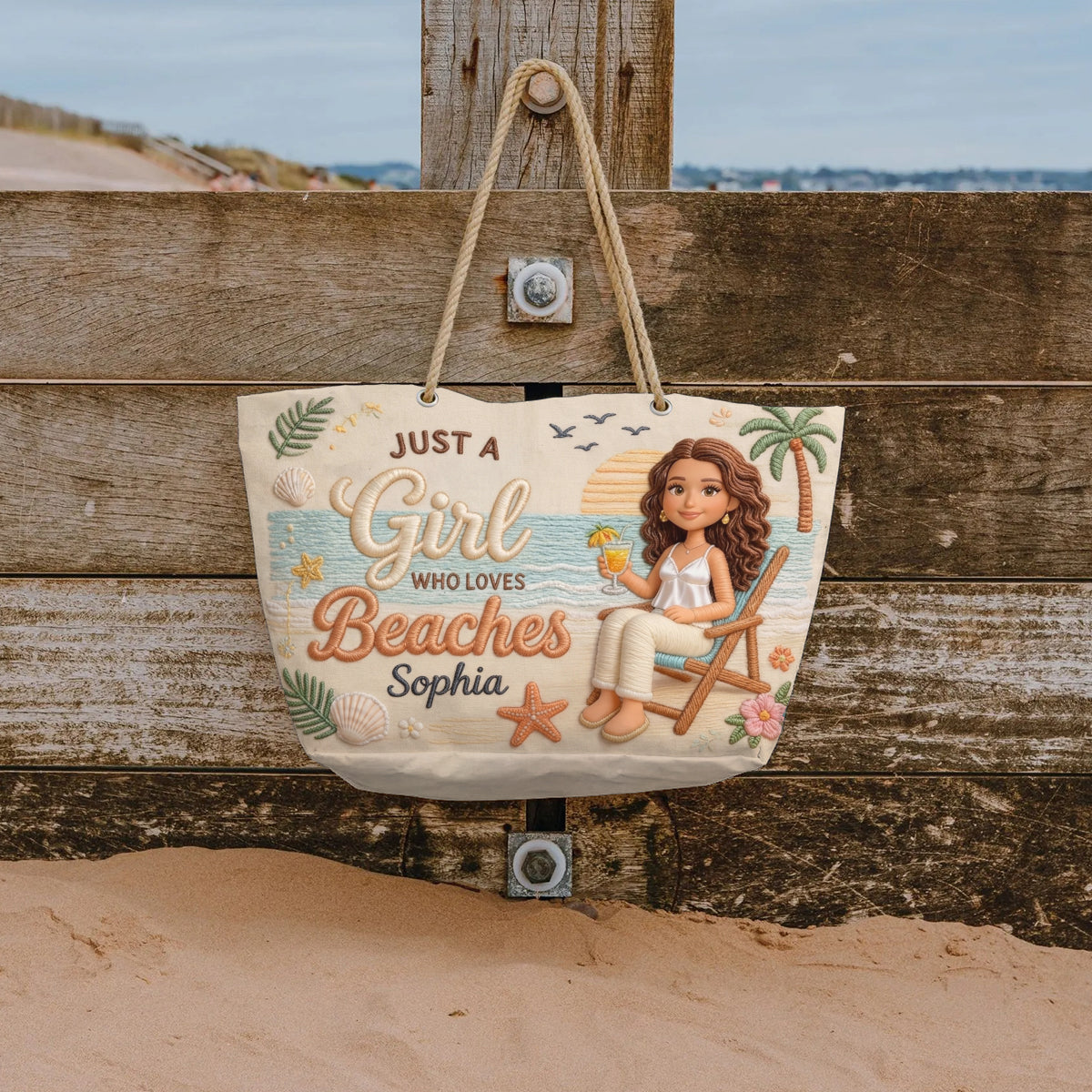 Custom Any Photo Just A Girl Who Loves Beaches - Personalized Sea Lover Beach Bag