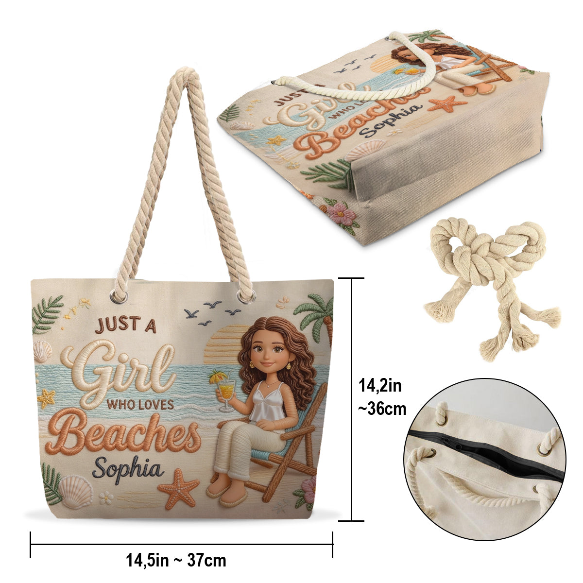 Custom Any Photo Just A Girl Who Loves Beaches - Personalized Sea Lover Beach Bag