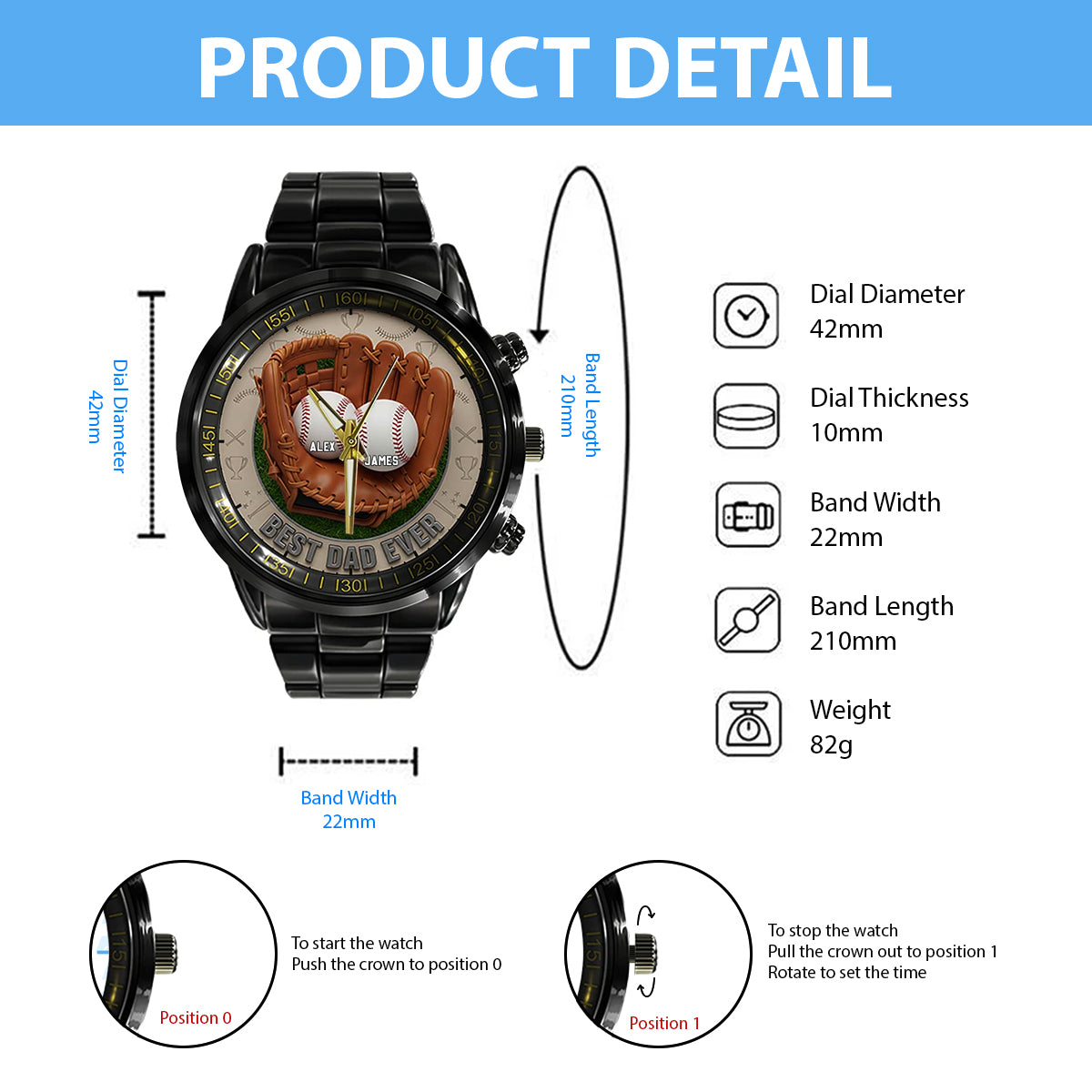 We Caught The Best Dad Baseball, Softball - Personalized Father Hand Watch
