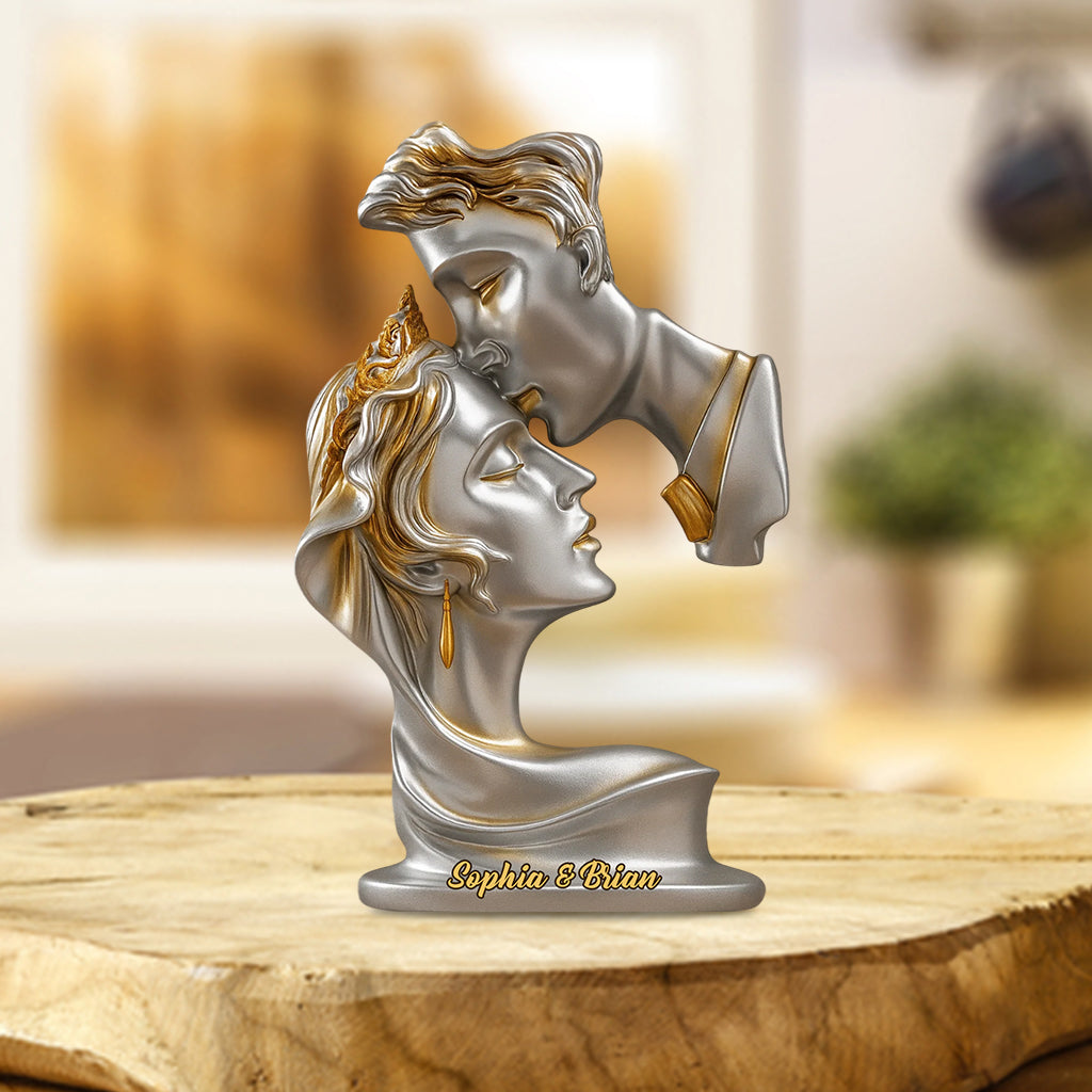 Cadeau d'anniversaire abstrait : Couple qui s'embrasse - Plaque acrylique personnalisée en forme de couple