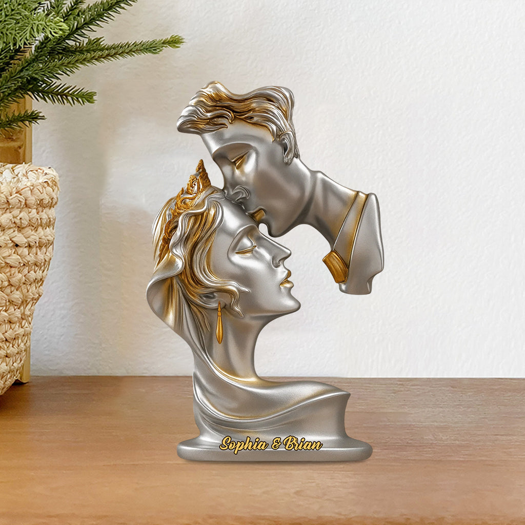 Cadeau d'anniversaire abstrait : Couple qui s'embrasse - Plaque acrylique personnalisée en forme de couple