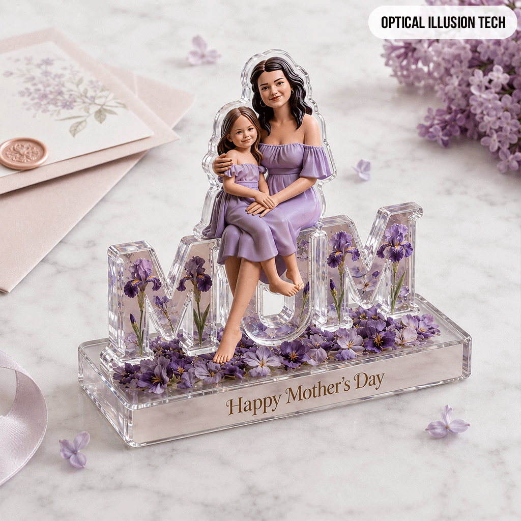Cadeau idéal personnalisé avec n'importe quelle photo pour maman ou grand-mère - Plaque acrylique personnalisée « Mère » en forme de carte de vœux