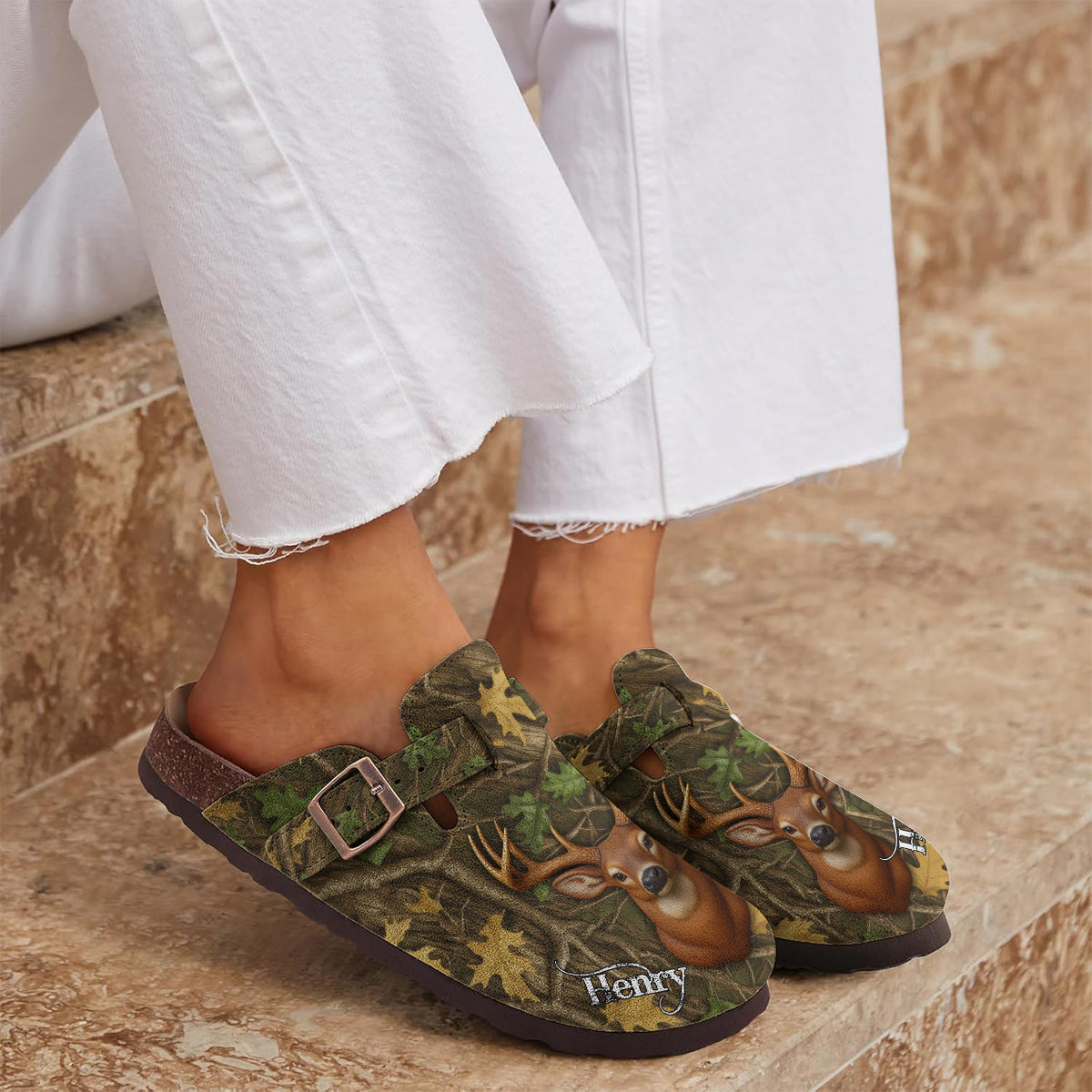 Deer Hunting, Tree Camo Pattern, Hunter Gifts - Personalized Hunting Clogs With Arch Support